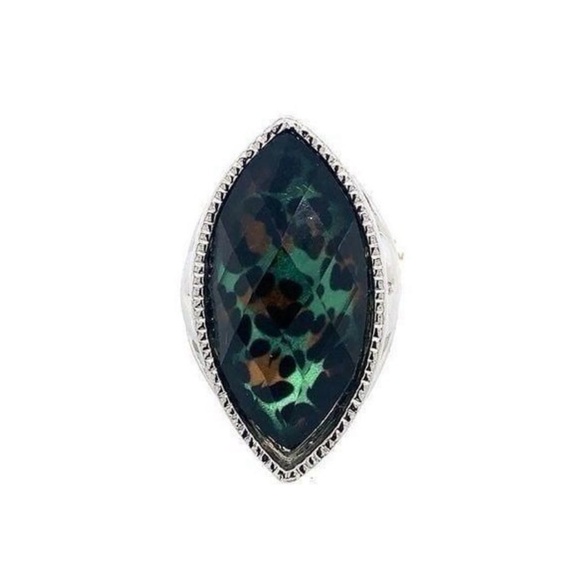Jewelry - Silver‎ Marquise Green Leopard-Print Statement Ring